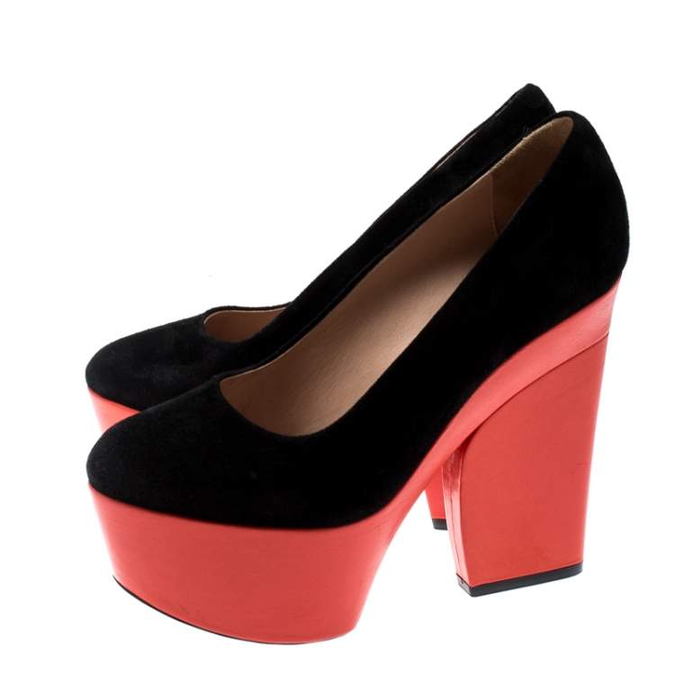 Pre Owned Celine Two Tone Suede Platform Pumps Size 36