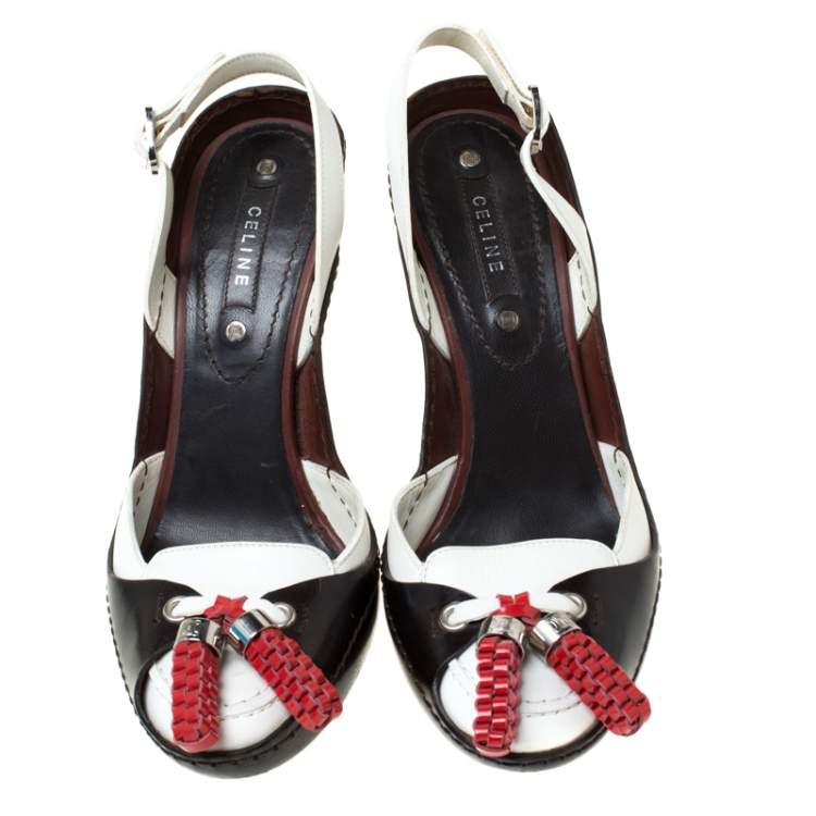 Pre Owned Celine Tri Color Tassel Leather Slingback Sandals Size 37.5