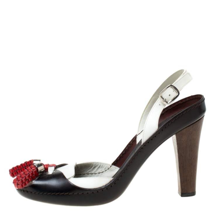 Pre Owned Celine Tri Color Tassel Leather Slingback Sandals Size 37.5