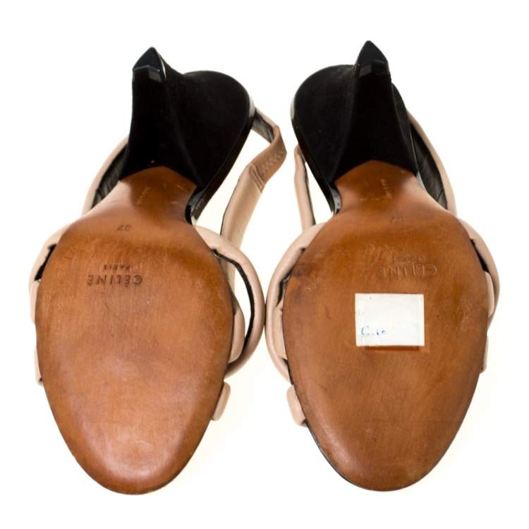 Pre Owned Celine Beige Leather Strappy Slingback Sandals Size 37