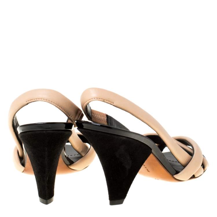 Pre Owned Celine Beige Leather Strappy Slingback Sandals Size 37