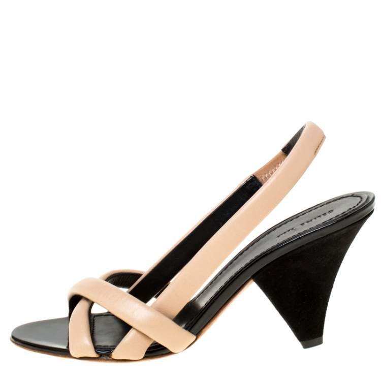 Pre Owned Celine Beige Leather Strappy Slingback Sandals Size 37