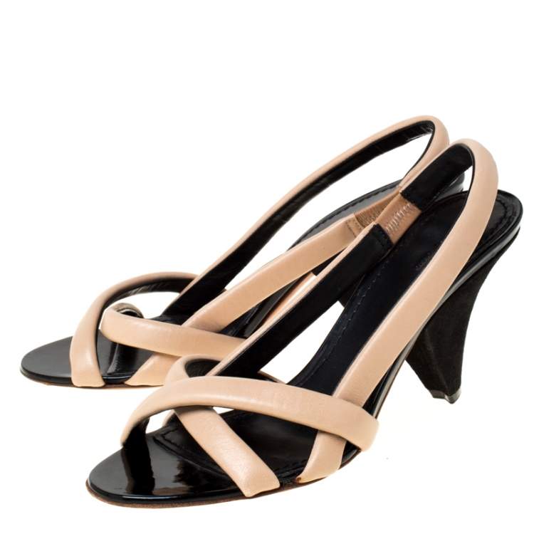 Pre Owned Celine Beige Leather Strappy Slingback Sandals Size 37