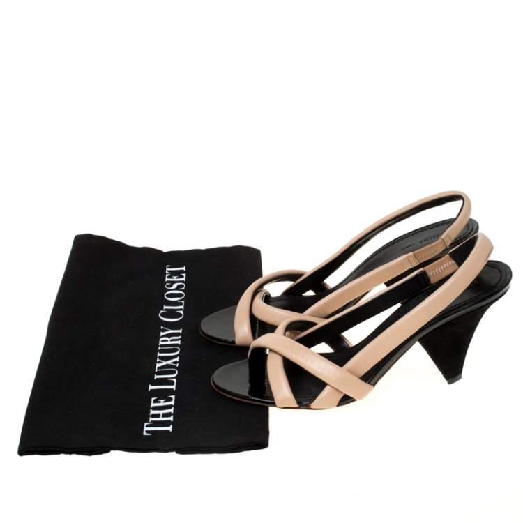 Pre Owned Celine Beige Leather Strappy Slingback Sandals Size 37