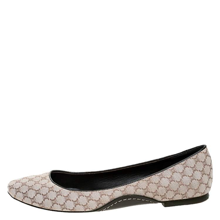 Pre Owned Celine Cream Jacquard Monogram Canvas Ballet Flats Size 39