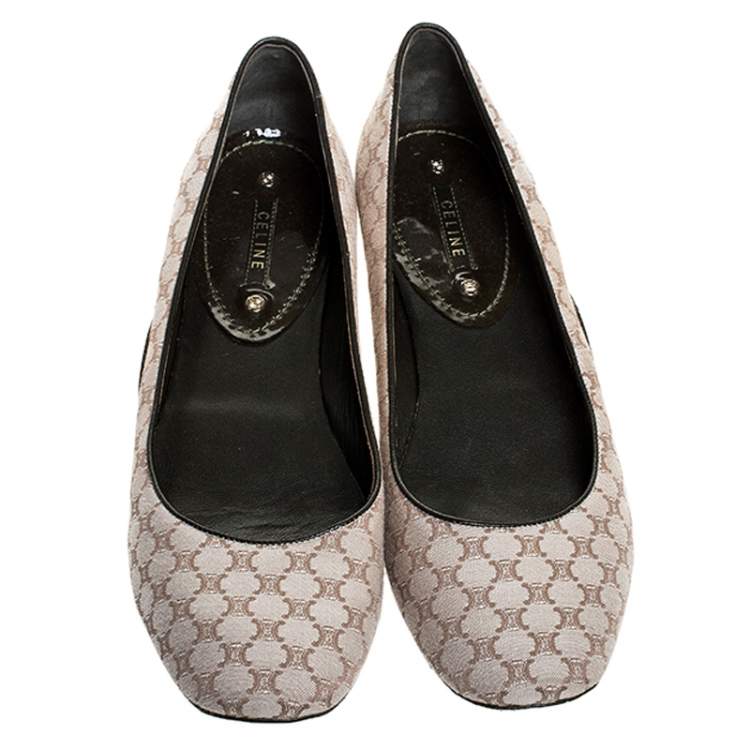 Pre Owned Celine Cream Jacquard Monogram Canvas Ballet Flats Size 39