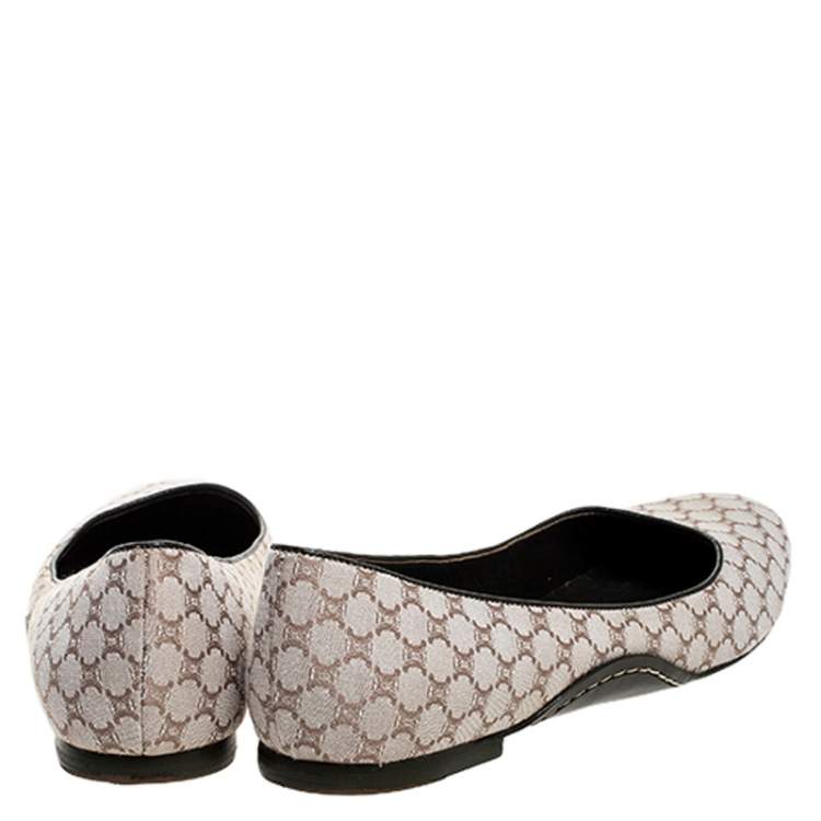 Pre Owned Celine Cream Jacquard Monogram Canvas Ballet Flats Size 39