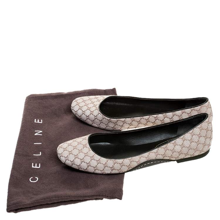 Pre Owned Celine Cream Jacquard Monogram Canvas Ballet Flats Size 39