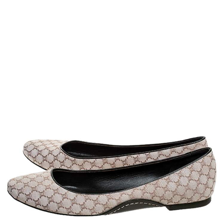 Pre Owned Celine Cream Jacquard Monogram Canvas Ballet Flats Size 39
