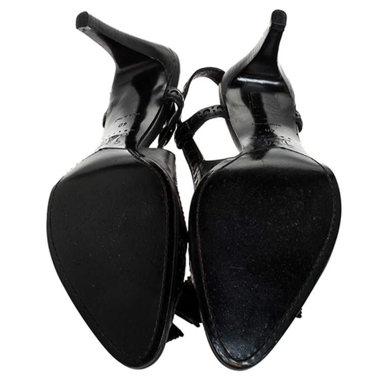 Pre Owned Celine Black Brogue Leather Tassel Slingback Sandals Size 40