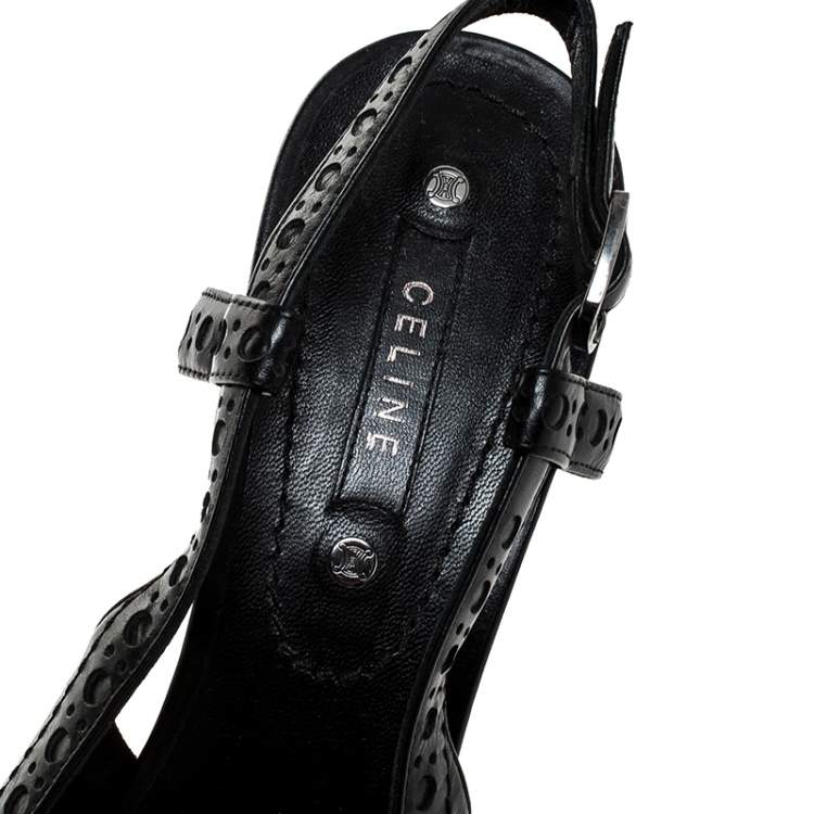 Pre Owned Celine Black Brogue Leather Tassel Slingback Sandals Size 40