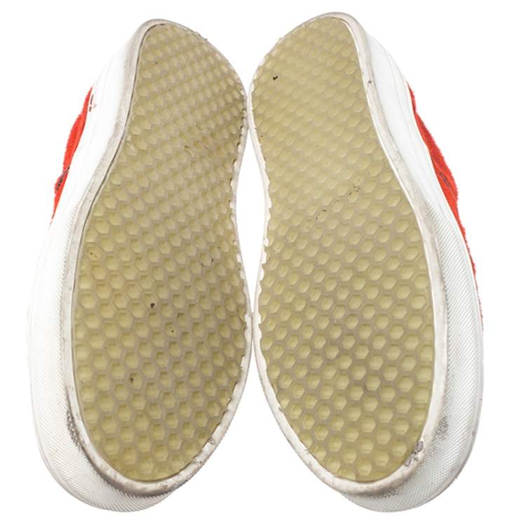 Pre Owned Celine Orange Calfhair Slip On Sneakers Size 38