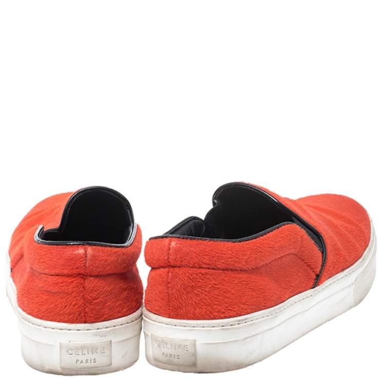 Pre Owned Celine Orange Calfhair Slip On Sneakers Size 38