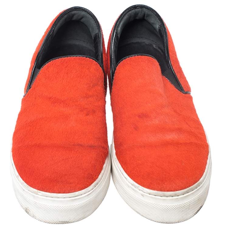 Pre Owned Celine Orange Calfhair Slip On Sneakers Size 38