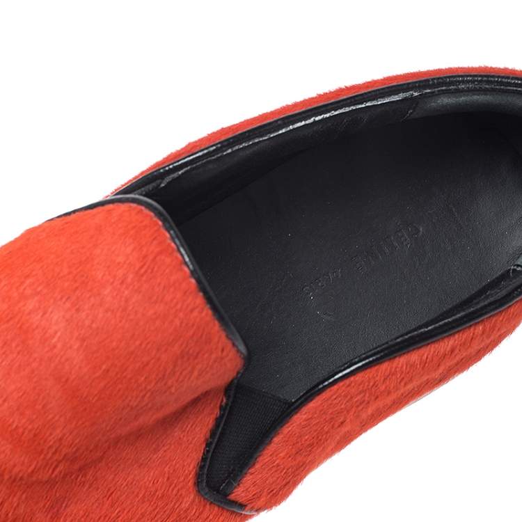 Pre Owned Celine Orange Calfhair Slip On Sneakers Size 38