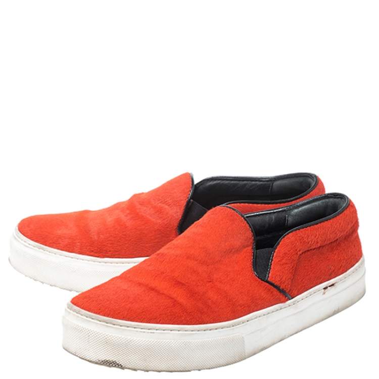 Pre Owned Celine Orange Calfhair Slip On Sneakers Size 38