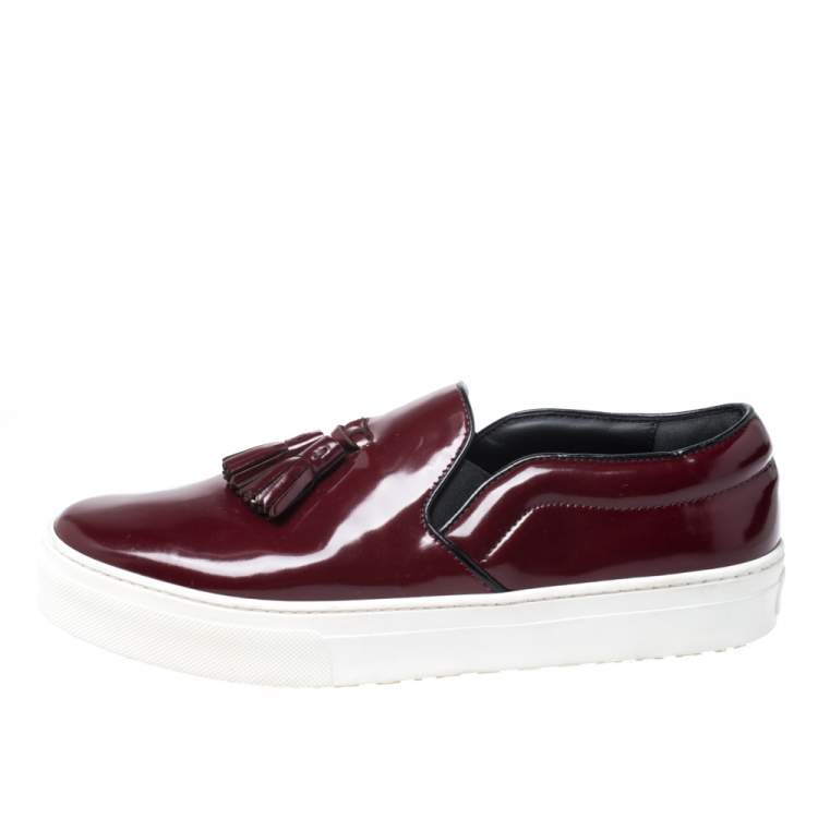 Pre Owned Celine Burgundy Leather Tassel Slip On Sneakers Size 39