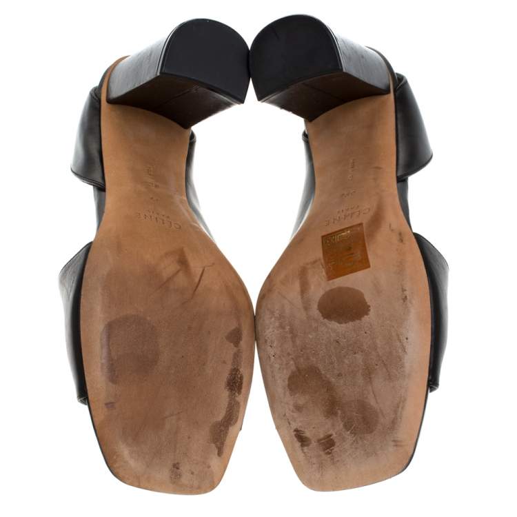 Pre Owned Celine Black Leather Peep Toe Sandals Size 39