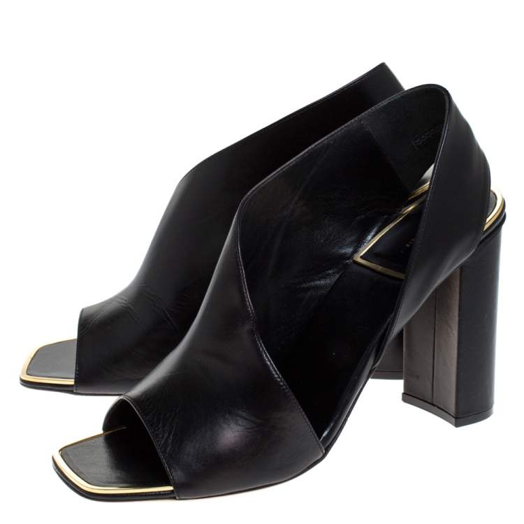 Pre Owned Celine Black Leather Peep Toe Sandals Size 39