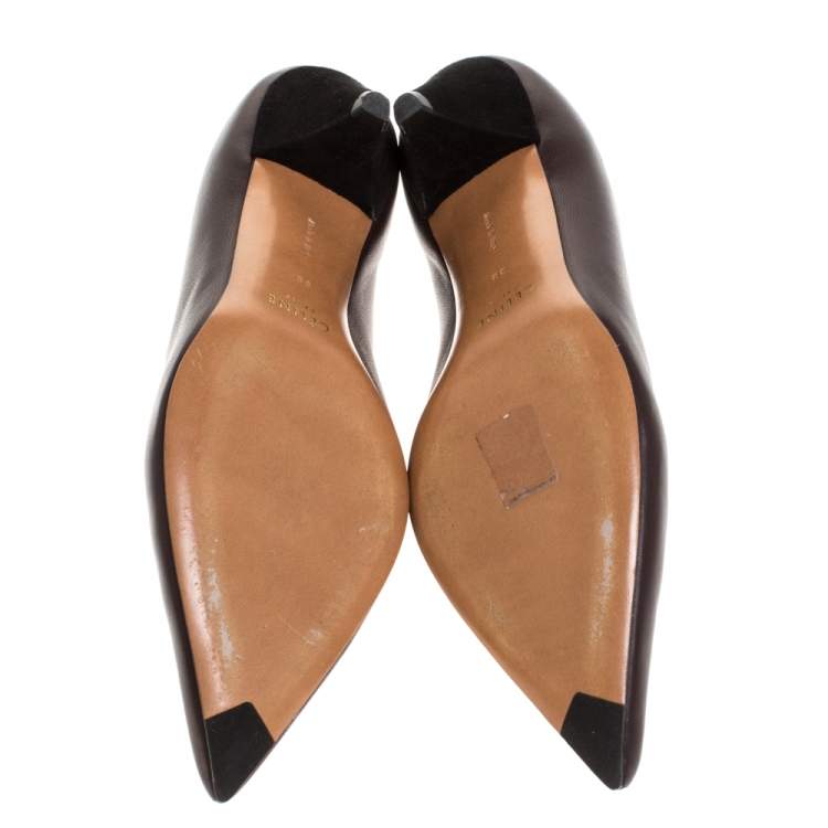 Pre Owned Celine Brown Leather Pointed Toe Pumps Size 38
