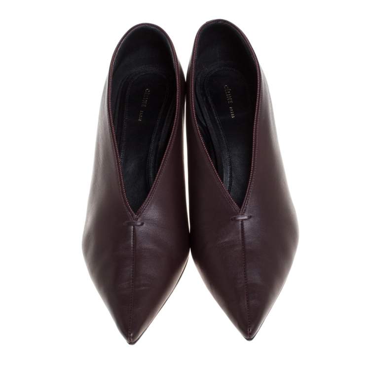 Pre Owned Celine Brown Leather Pointed Toe Pumps Size 38