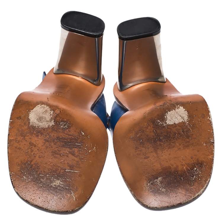 Pre Owned Celine Blue Leather Cross Strap Open Toe Slingback Sandals Size 39