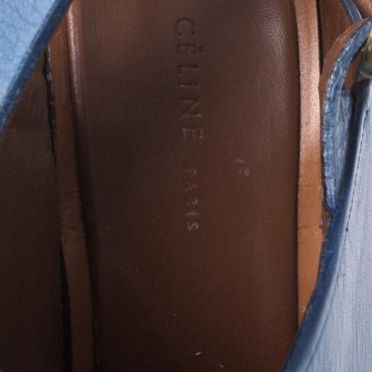 Pre Owned Celine Blue Leather Cross Strap Open Toe Slingback Sandals Size 39