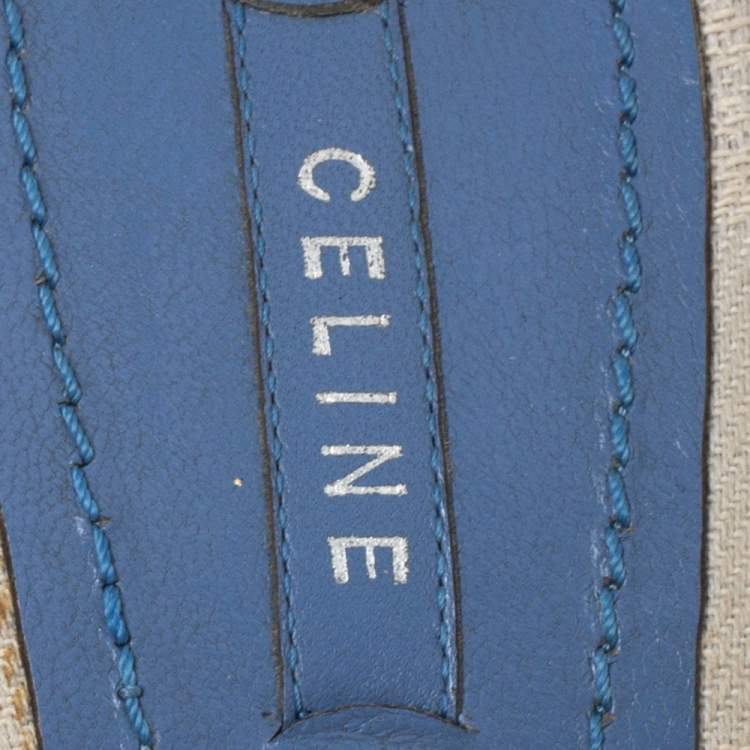 Pre Owned Celine Off-white/Yellow Macadam Canvas And Patent Trim Slide Sandals Size 40