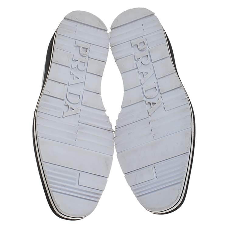 Pre Owned Prada Metallic Silver Brogue Leather Platform Low Top Sneakers Size 38