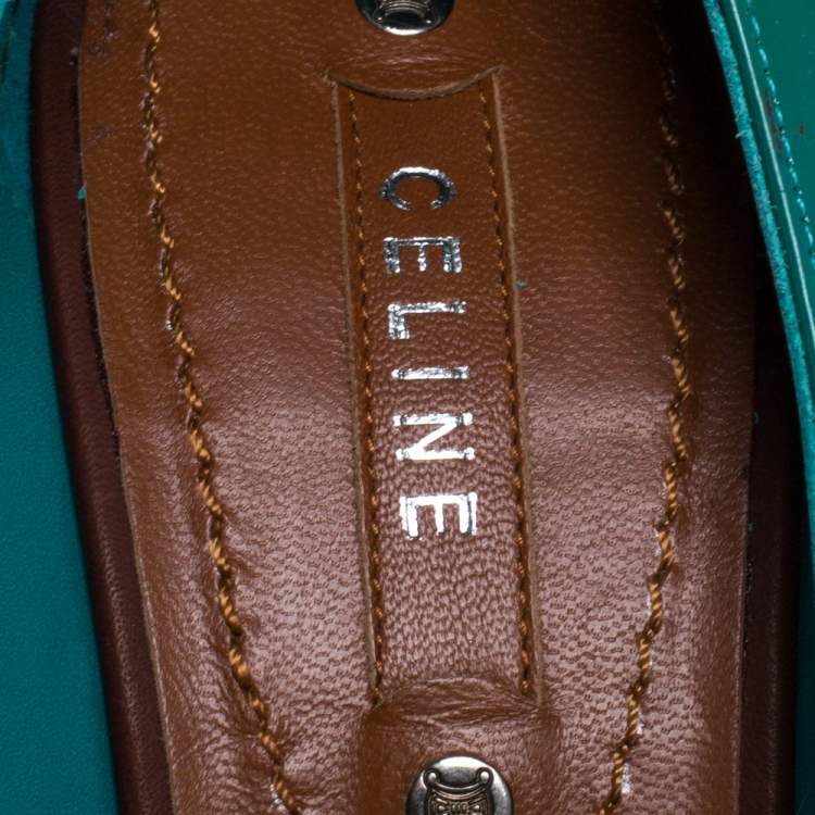 Pre Owned Celine Green/Black Patent And Leather Wooden Heels Pumps Size 38