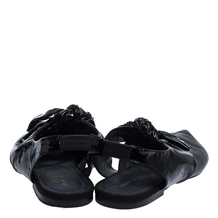 Pre Owned Celine Black Leather Knot Pointed Toe Slingback Flat Sandals Size 39