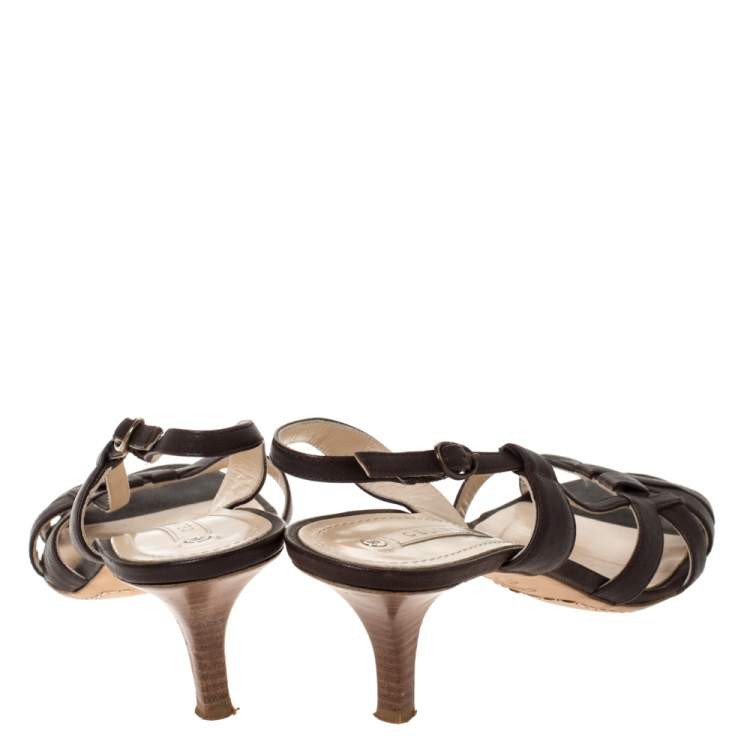 Pre Owned Celine Brown Leather Open Toe Slingback Sandals Size 38.5