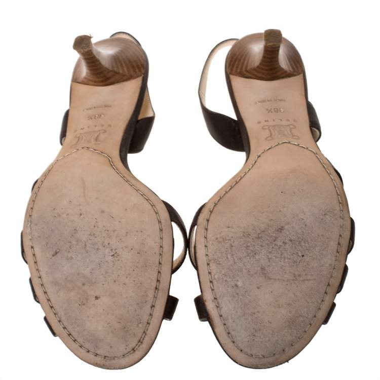 Pre Owned Celine Brown Leather Open Toe Slingback Sandals Size 38.5