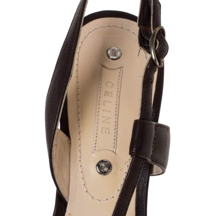 Pre Owned Celine Brown Leather Open Toe Slingback Sandals Size 38.5