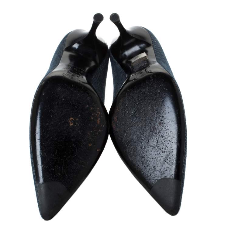 Pre Owned Celine Blue Denim Fabric Pointed Toe Pumps Size 37.5