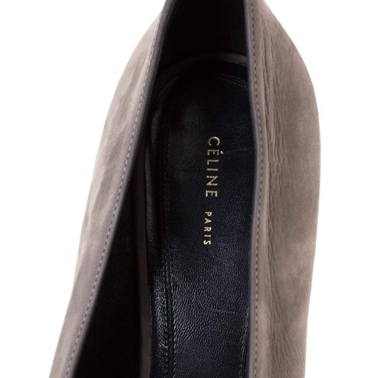 Pre Owned Celine Grey Nubuck Leather V Neck Pointed Toe Pumps Size 38.5 