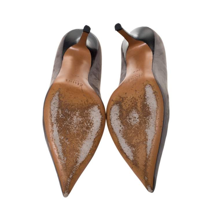 Pre Owned Celine Grey Nubuck Leather V Neck Pointed Toe Pumps Size 38.5 