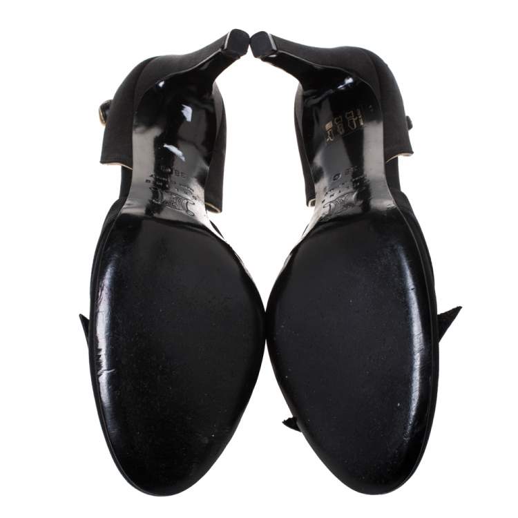 Pre Owned Celine Black Cutout Satin Bow D'Orsay Pumps Size 38