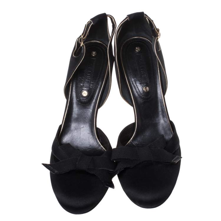 Pre Owned Celine Black Cutout Satin Bow D'Orsay Pumps Size 38