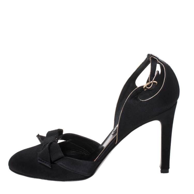 Pre Owned Celine Black Cutout Satin Bow D'Orsay Pumps Size 38