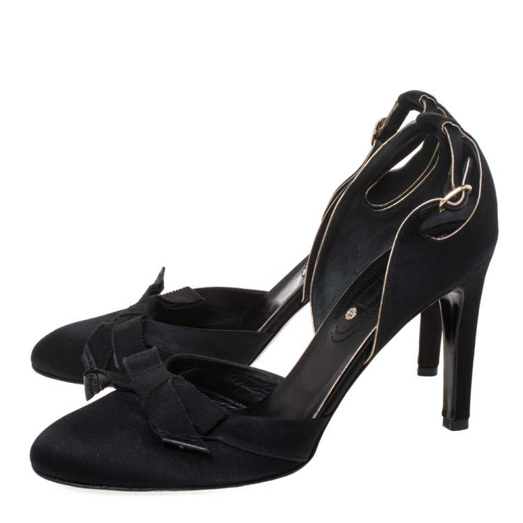 Pre Owned Celine Black Cutout Satin Bow D'Orsay Pumps Size 38