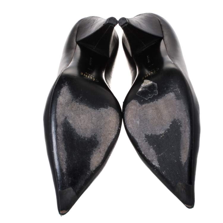 Pre Owned Celine Black Leather V Neck Pointed Toe Pumps Size 40