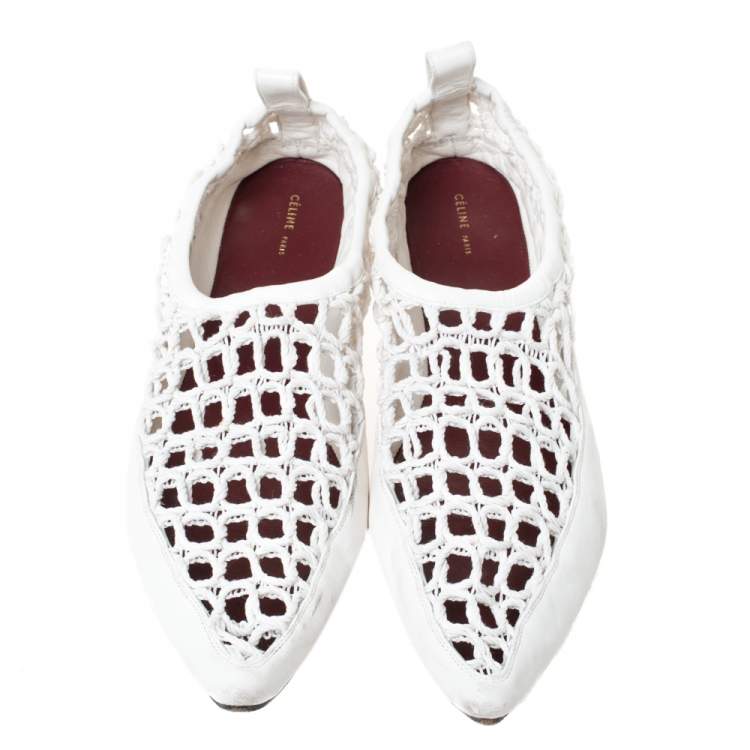 Pre Owned Celine White Woven Rope and Leather Pointed Toe Flats Size 40