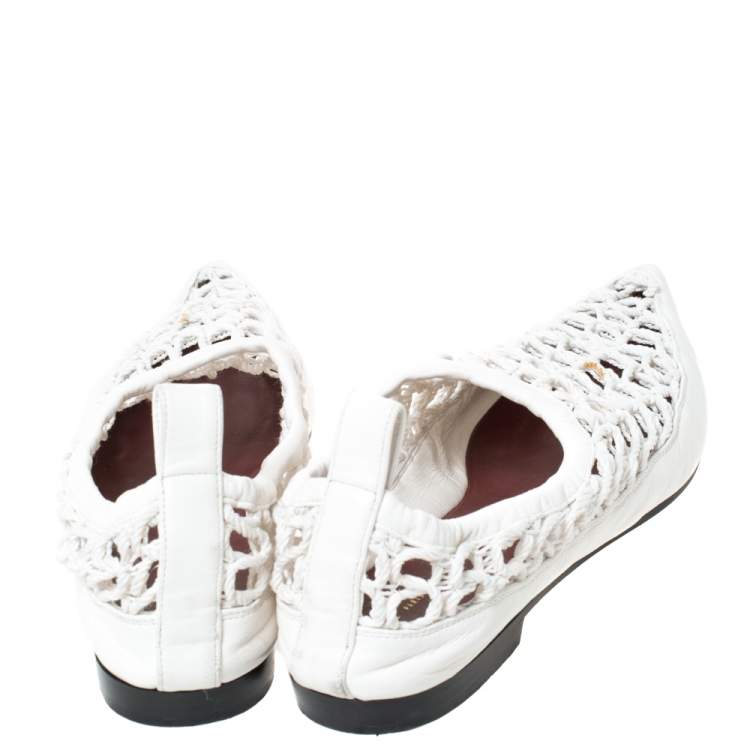 Pre Owned Celine White Woven Rope and Leather Pointed Toe Flats Size 40