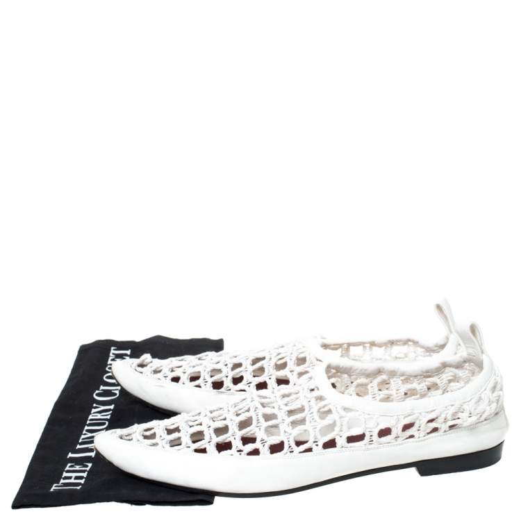 Pre Owned Celine White Woven Rope and Leather Pointed Toe Flats Size 40