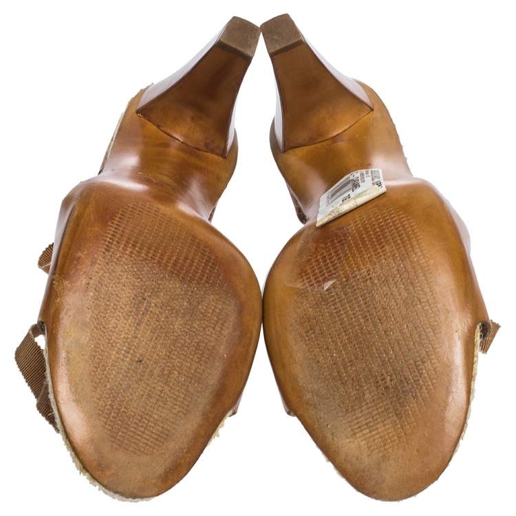 Pre Owned Celine Brown Leather Espadrille Ankle Wrap Open Toe Sandals Size 40