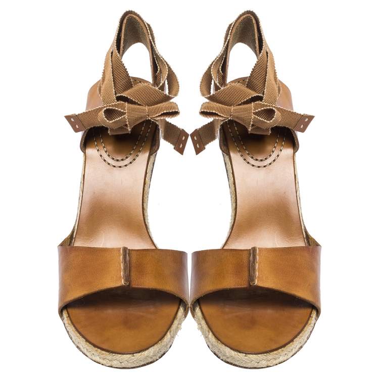 Pre Owned Celine Brown Leather Espadrille Ankle Wrap Open Toe Sandals Size 40