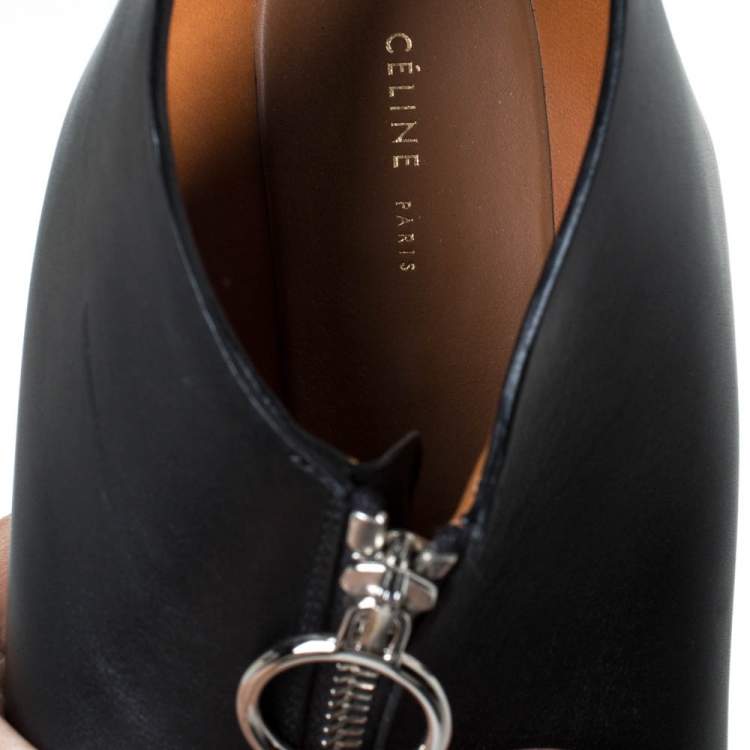 Pre Owned Celine Black Leather Zip Detail Open Toe Flat Sandals Size 40