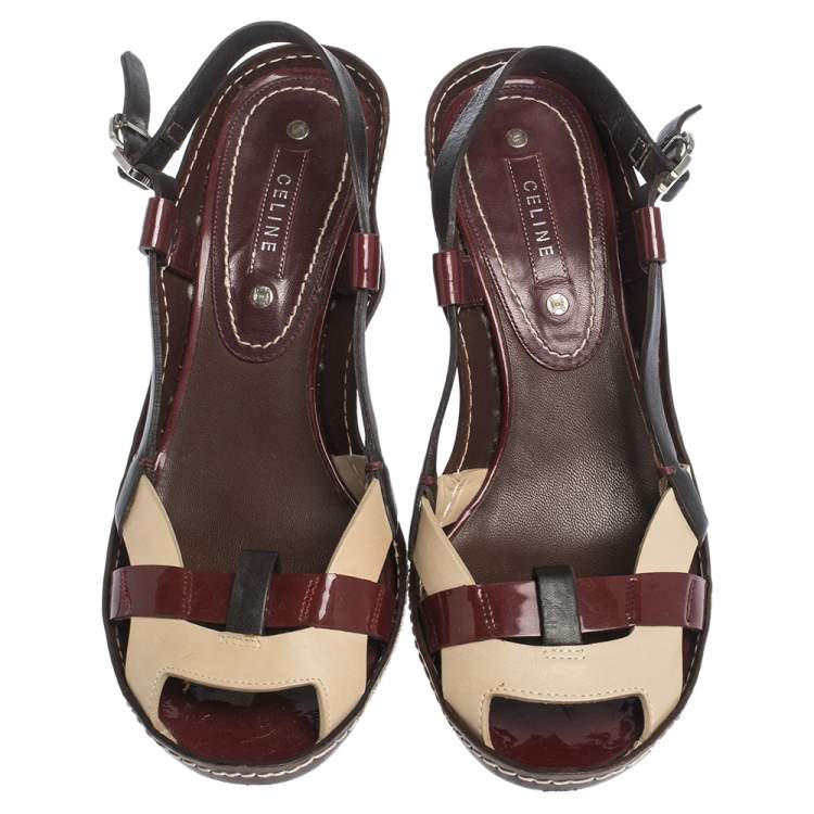 Pre Owned Celine Multicolor Patent And Leather Strappy Slingback Sandals Size 38