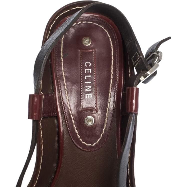 Pre Owned Celine Multicolor Patent And Leather Strappy Slingback Sandals Size 38